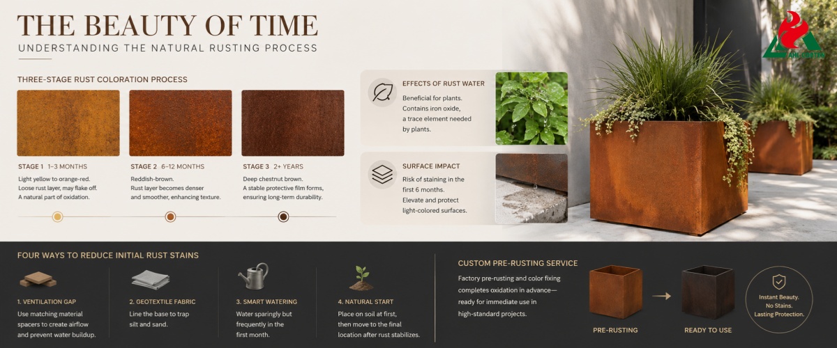 Understanding the Natural Oxidation Process of Weathering Steel Planters